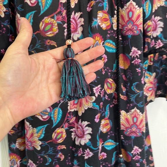 Nanette Lepore - Bright Floral Viscose Lace Up Long Sleeve Mini Dress Size Small - Picture 7 of 12